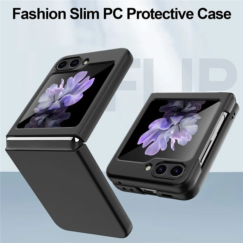 For Samsung Galaxy Z Flip5 5G Ultra Thin Hard PC Phone Case with Tempered Glass Film Rubberized Protective Cover - Purple