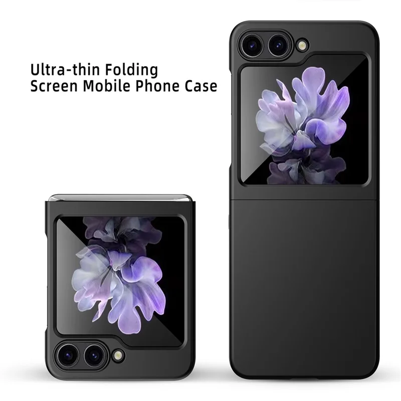 For Samsung Galaxy Z Flip5 5G Ultra Thin Hard PC Phone Case with Tempered Glass Film Rubberized Protective Cover - Purple