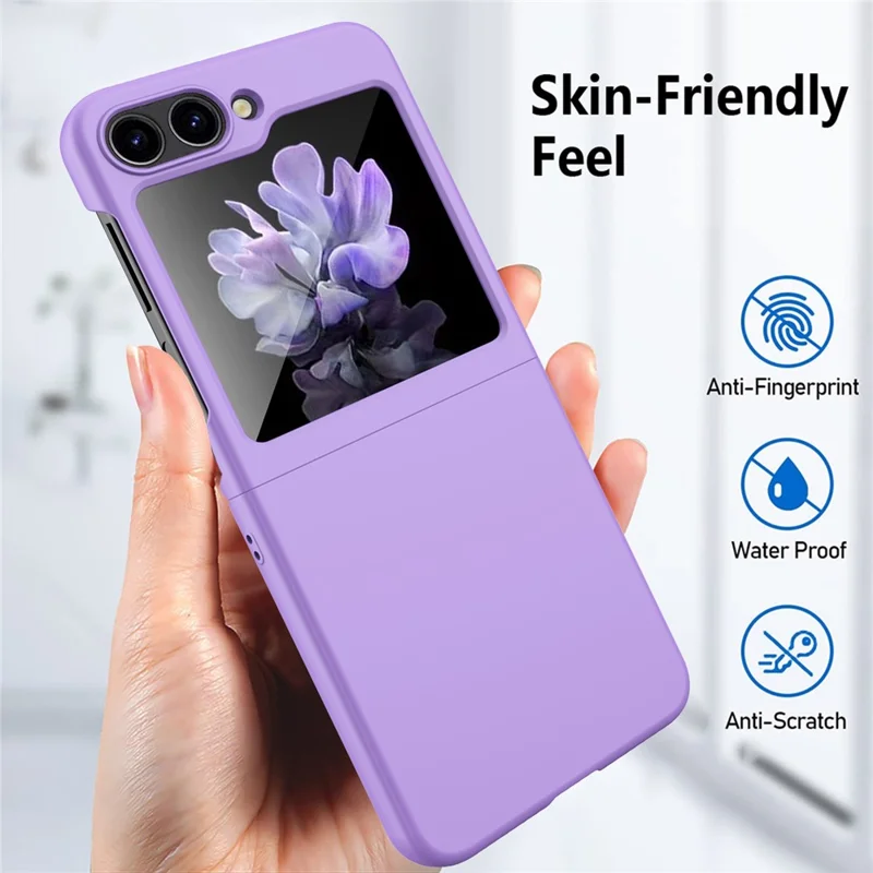 For Samsung Galaxy Z Flip5 5G Ultra Thin Hard PC Phone Case with Tempered Glass Film Rubberized Protective Cover - Purple