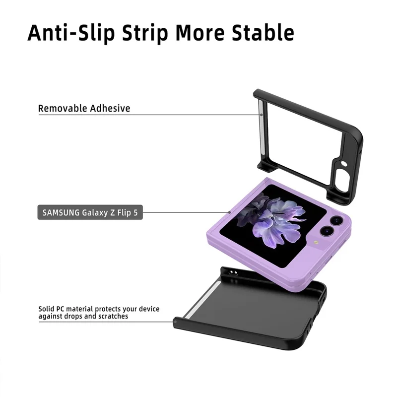 For Samsung Galaxy Z Flip5 5G Ultra Thin Hard PC Phone Case with Tempered Glass Film Rubberized Protective Cover - Purple