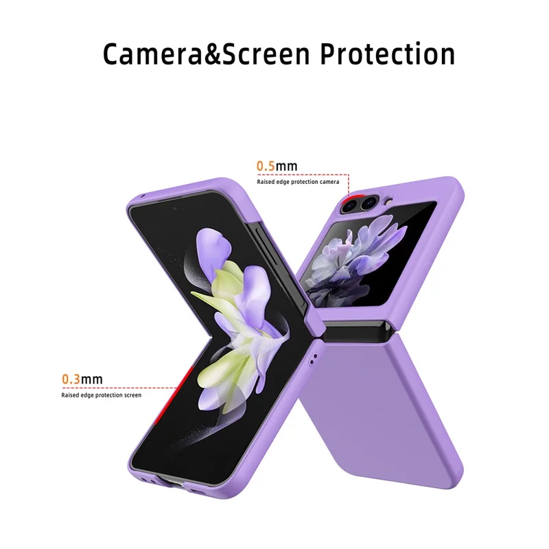 For Samsung Galaxy Z Flip5 5G Ultra Thin Hard PC Phone Case with Tempered Glass Film Rubberized Protective Cover - Purple