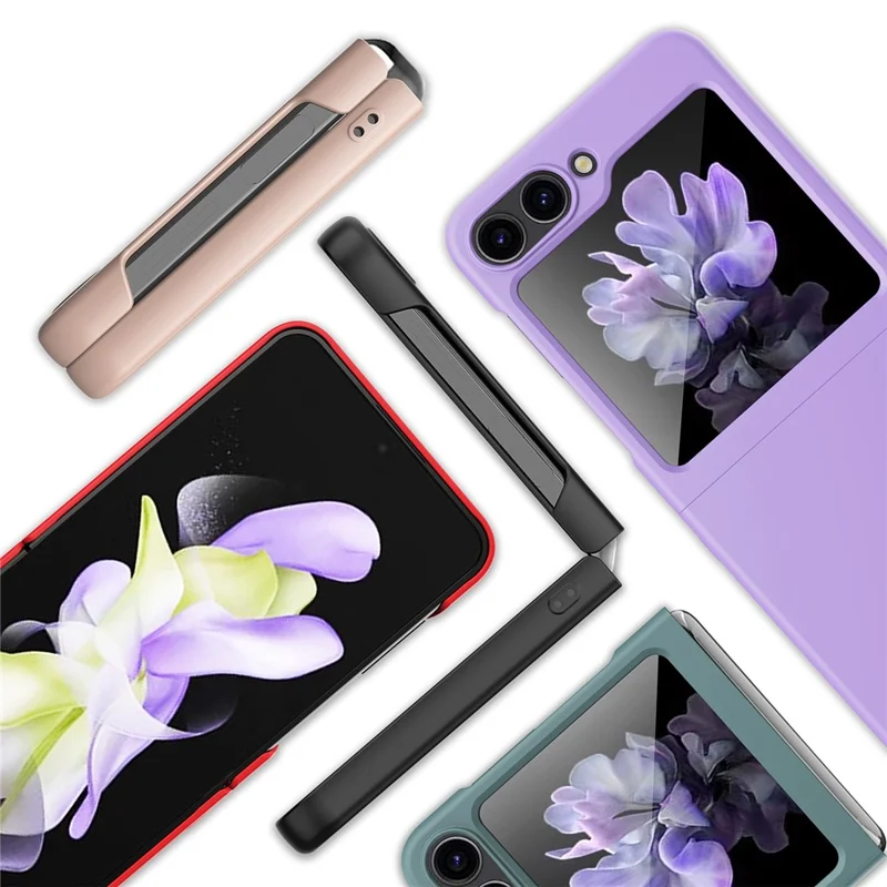 For Samsung Galaxy Z Flip5 5G Ultra Thin Hard PC Phone Case with Tempered Glass Film Rubberized Protective Cover - Purple