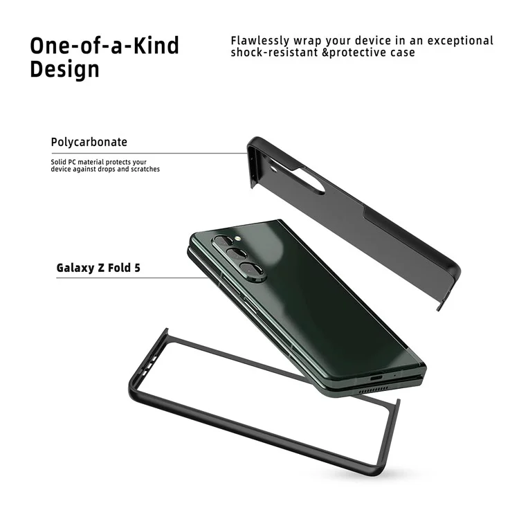 Per Samsung Galaxy Z Fold5 5G Slim PC Phone Case Rubberized Anti-Scratch Shockproof Cover - Black
