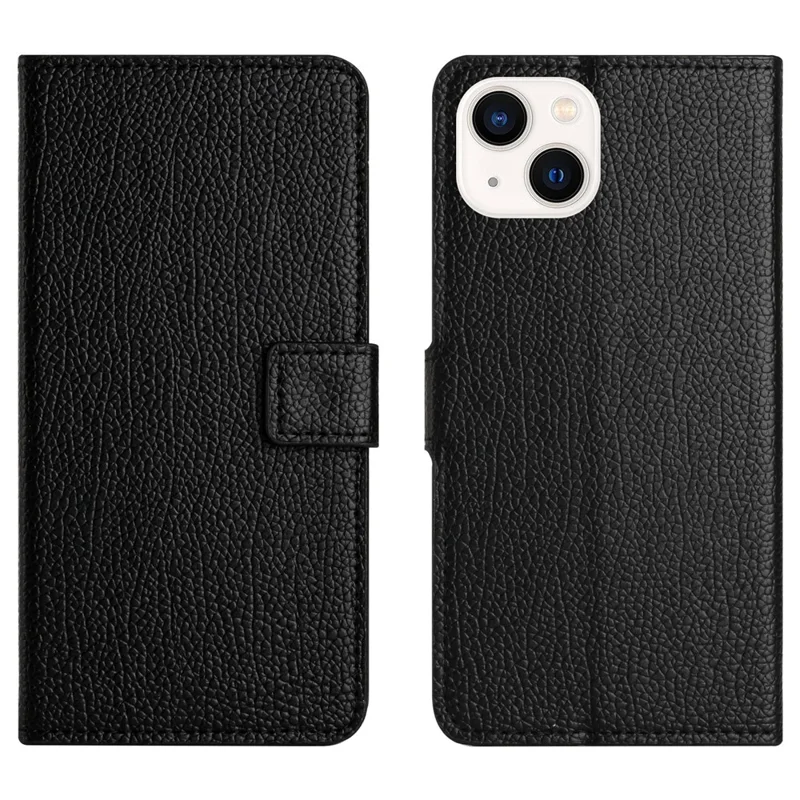 Étui portefeuille pour iPhone 15 Plus avec texture litchi, Étui de protection en cuir PU avec support - Noir