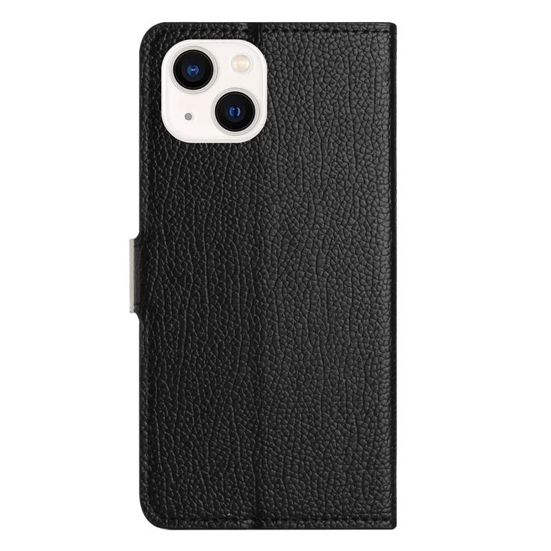 Étui portefeuille pour iPhone 15 Plus avec texture litchi, Étui de protection en cuir PU avec support - Noir