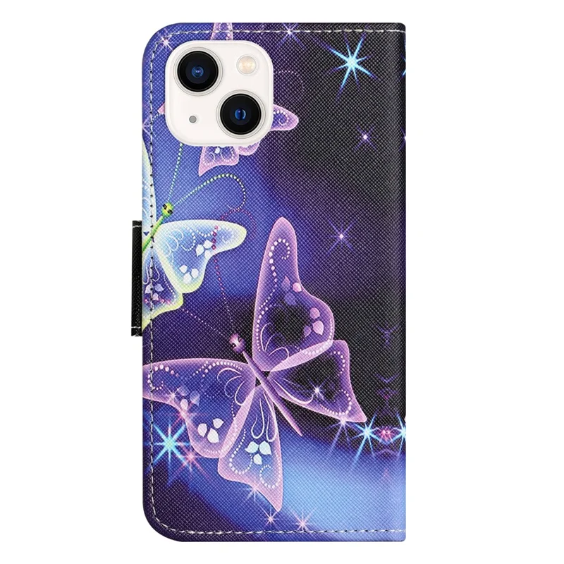 For iPhone 15 Plus PU Leather Wallet Case Pattern Printing Stand Phone Cover - Sparkling Butterflies