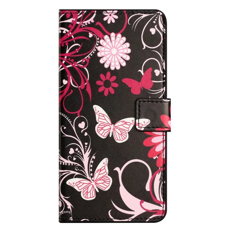 Für iPhone 15 Plus Folio Wallet Case PU Leder Musterbedruckung Ständer Telefonabdeckung - Schwarz / Schmetterlinge