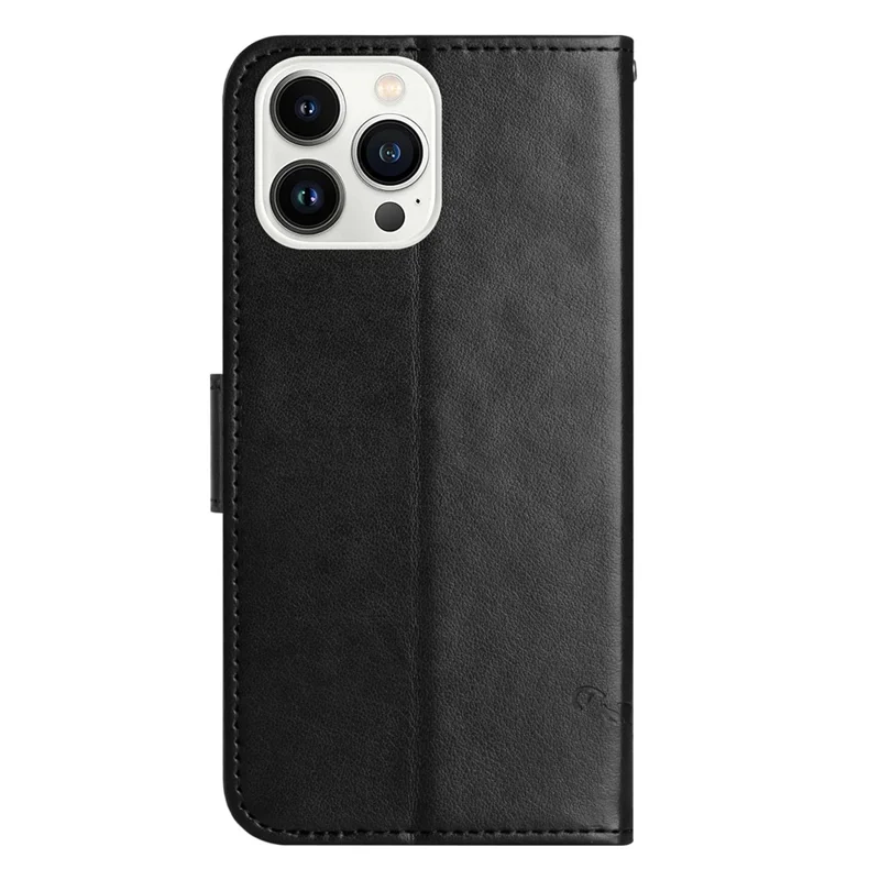 Butterfly Flower Imprinted Leather Case for iPhone 15 Pro , Stand Waller Protective Phone Cover - Black
