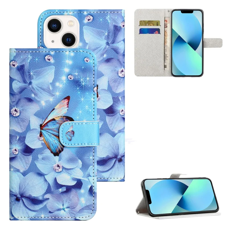 For iPhone 15 Plus Leather Case 3D Pattern Printing Wallet Stand Phone Cover - Flower and Butterfly