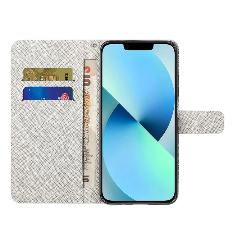For iPhone 15 Flip Leather Wallet Case 3D Pattern Printing Stand Phone Cover - Flower and Butterfly