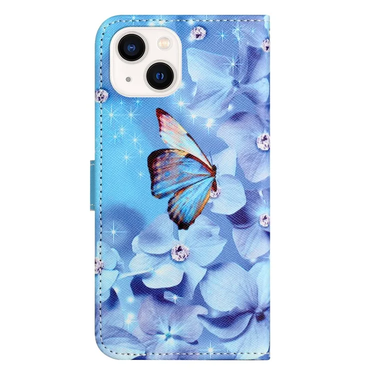 For iPhone 15 Flip Leather Wallet Case 3D Pattern Printing Stand Phone Cover - Flower and Butterfly
