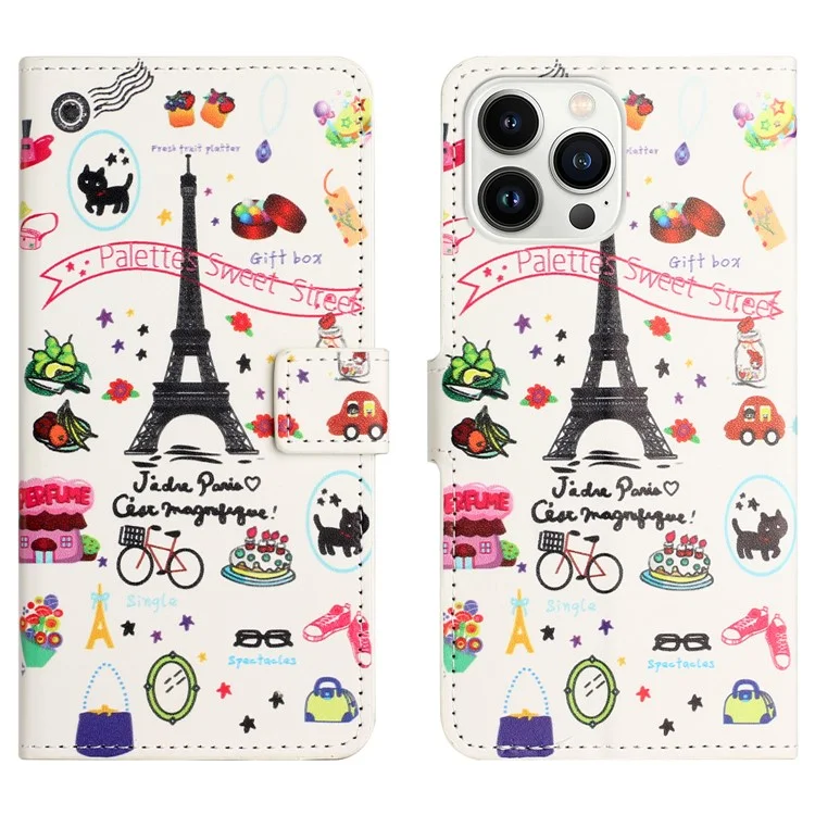 For iPhone 15 Pro Max PU Leather Flip Protective Case Pattern Printing Stand Wallet Phone Cover - Iron Tower