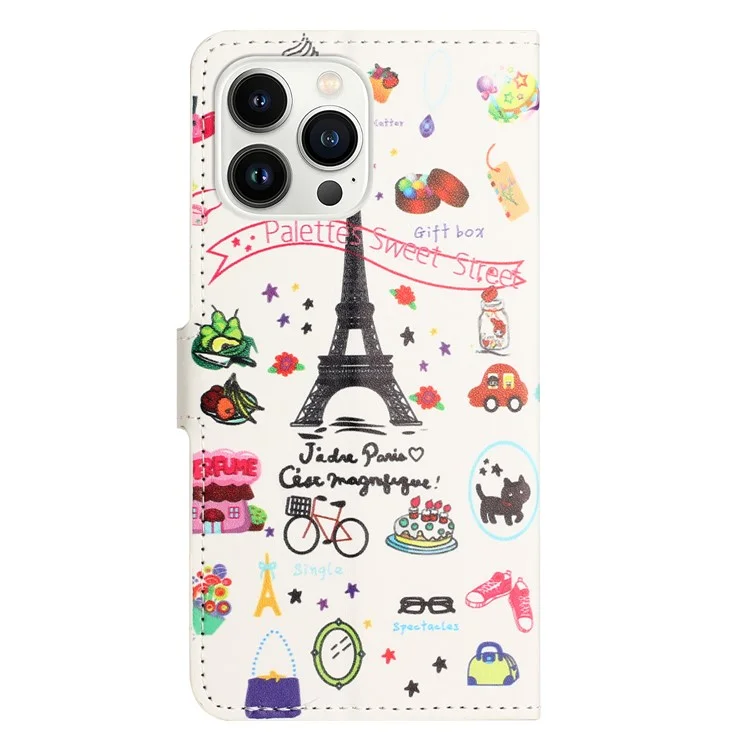 For iPhone 15 Pro Max PU Leather Flip Protective Case Pattern Printing Stand Wallet Phone Cover - Iron Tower