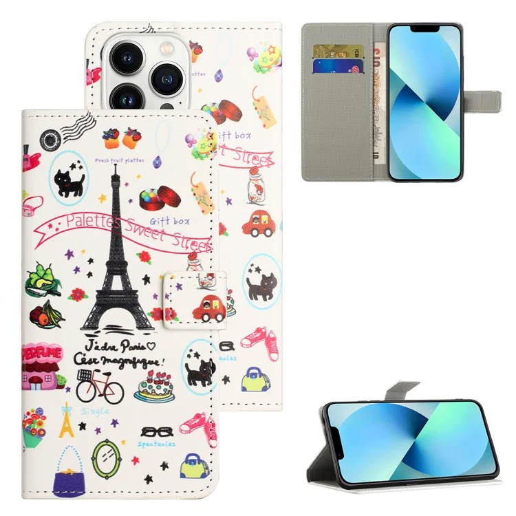 For iPhone 15 Pro Max PU Leather Flip Protective Case Pattern Printing Stand Wallet Phone Cover - Iron Tower