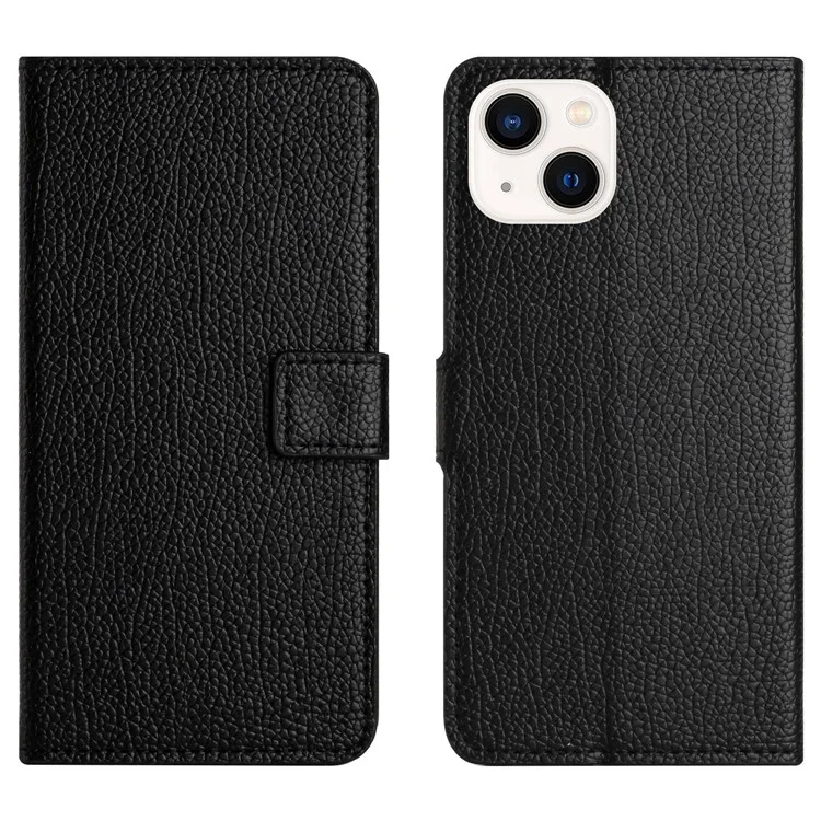 Чехол для телефона Litchi Texture PU Leather для iPhone 15, кошелек-подставка, противоударный чехол - черный