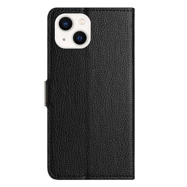 Чехол для телефона Litchi Texture PU Leather для iPhone 15, кошелек-подставка, противоударный чехол - черный