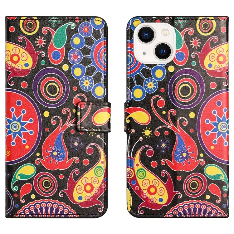 For iPhone 15 Pattern Printing Flip Case PU Leather Stand Wallet Phone Cover - Jelly Fish