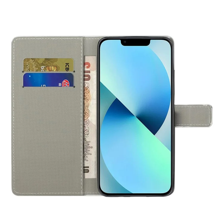 For iPhone 15 Pattern Printing Flip Case PU Leather Stand Wallet Phone Cover - Jelly Fish