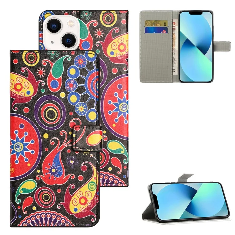 For iPhone 15 Pattern Printing Flip Case PU Leather Stand Wallet Phone Cover - Jelly Fish
