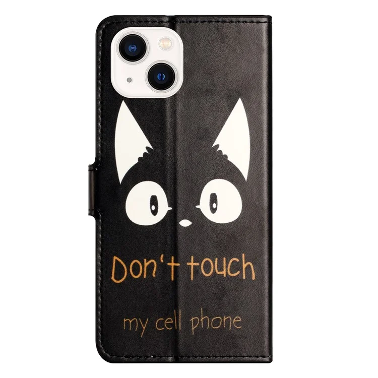 For iPhone 15 Pattern Printing Flip Case PU Leather Stand Wallet Phone Cover - Don't Touch My Cell Phone