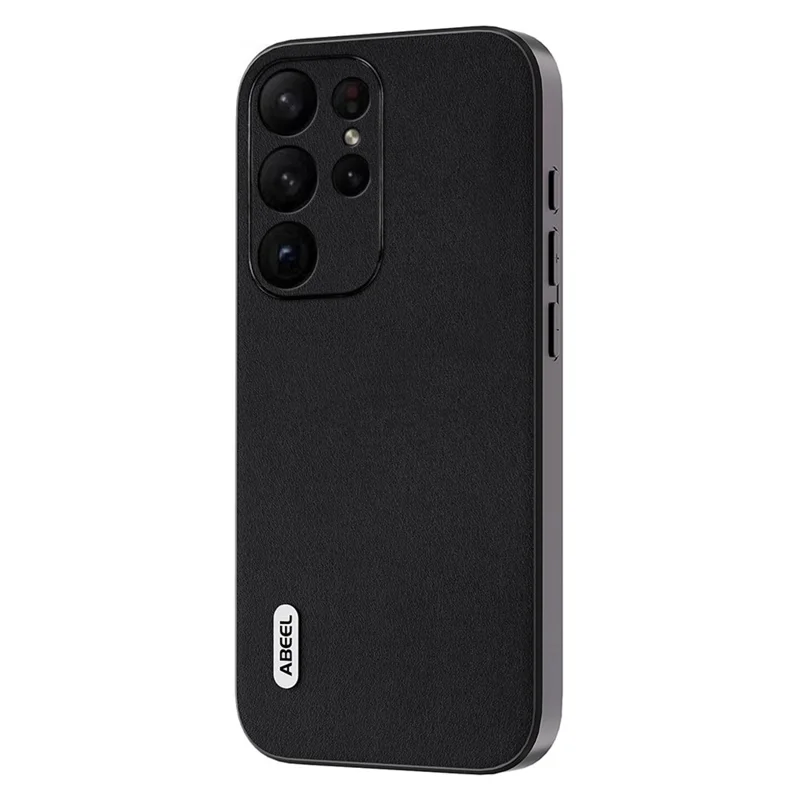 ABEEL Anti-Scratch Phone Shell for Samsung Galaxy S23 Ultra Case Nappa Texture Genuine Cow Leather+PC+TPU Cover - Black