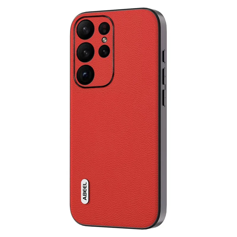 ABEEL For Samsung Galaxy S23 Ultra Case Litchi Texture Genuine Cow Leather+PC+TPU Cover - Red