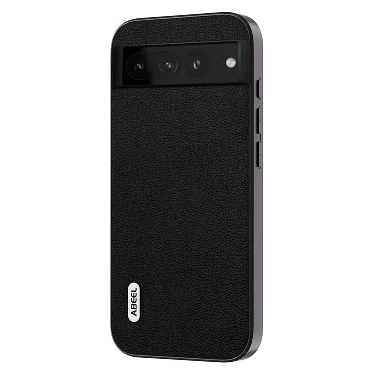 ABEEL For Google Pixel 8 Pro Protective Slim Case Litchi Texture Genuine Cow Leather+PC+TPU Phone Cover - Black