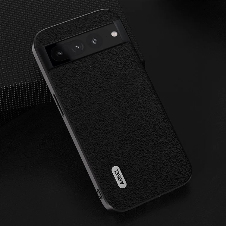 ABEEL For Google Pixel 8 Pro Protective Slim Case Litchi Texture Genuine Cow Leather+PC+TPU Phone Cover - Black