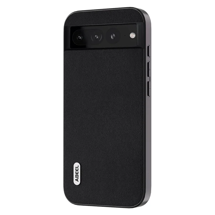 ABEEL Shockproof Case for Google Pixel 8 Pro Nappa Texture Phone Shell Genuine Cow Leather+PC+TPU Cover - Black