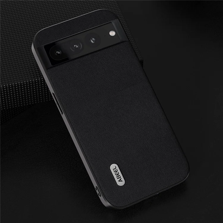 ABEEL Shockproof Case for Google Pixel 8 Pro Nappa Texture Phone Shell Genuine Cow Leather+PC+TPU Cover - Black