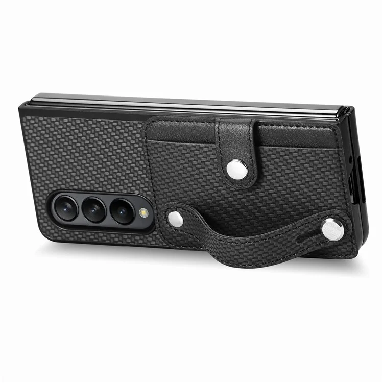 Funda de teléfono con ranura para tarjeta para Samsung Galaxy Z Fold5 5G, cuero PU + PC, pulsera con soporte para teléfono móvil - Negro