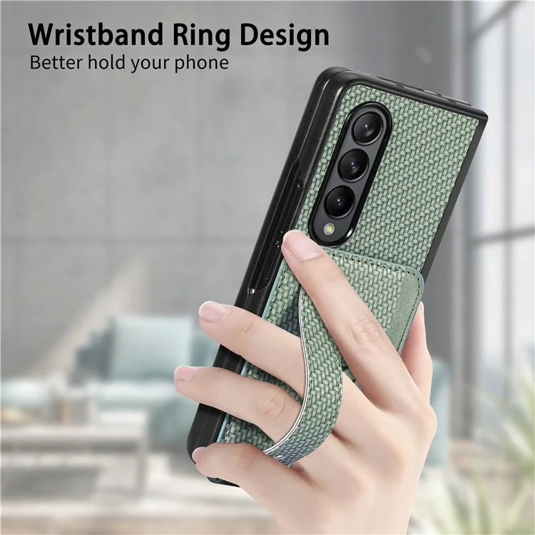 Funda de teléfono con ranura para tarjeta para Samsung Galaxy Z Fold5 5G, cuero PU + PC, pulsera con soporte para teléfono móvil - Negro