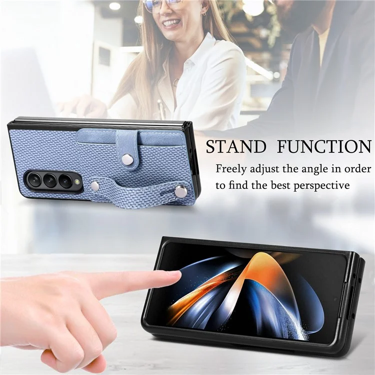 Funda de teléfono con ranura para tarjeta para Samsung Galaxy Z Fold5 5G, cuero PU + PC, pulsera con soporte para teléfono móvil - Negro