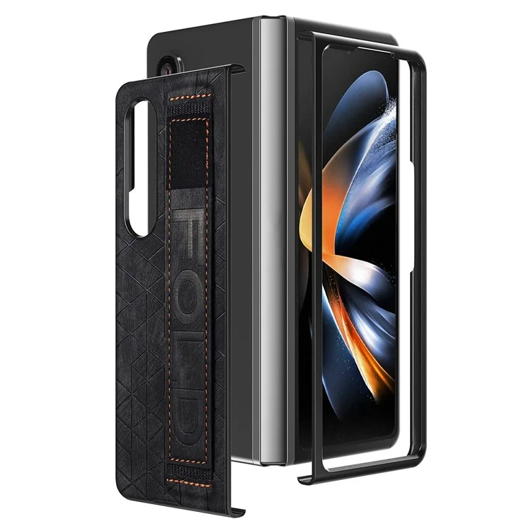 Telescopic Wristband Phone Cover for Samsung Galaxy Z Fold5 5G , PU Leather+PC Phone Case with Pen Slot - Blue