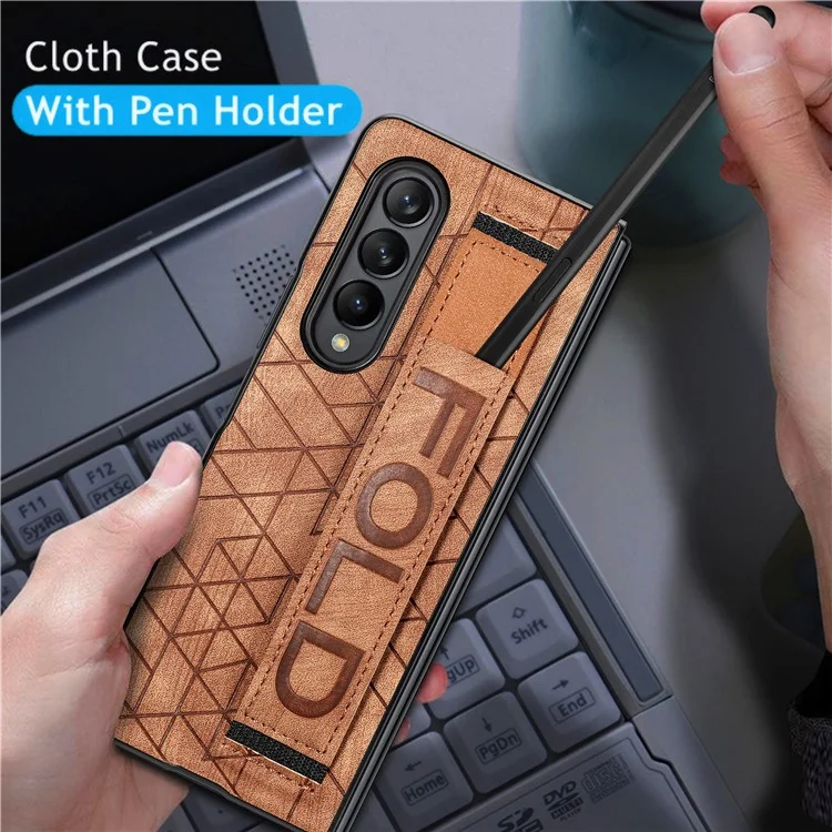 Telescopic Wristband Phone Cover for Samsung Galaxy Z Fold5 5G , PU Leather+PC Phone Case with Pen Slot - Blue