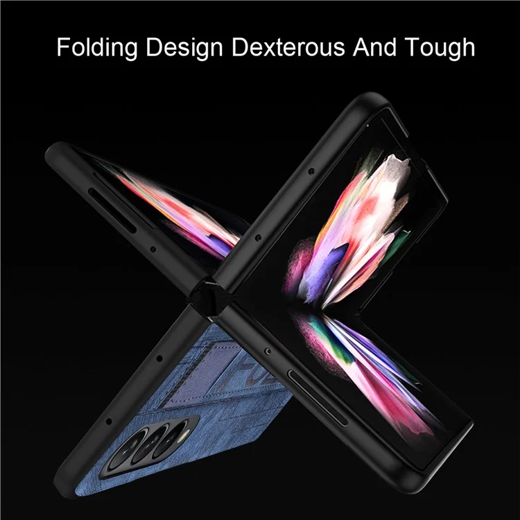 Telescopic Wristband Phone Cover for Samsung Galaxy Z Fold5 5G , PU Leather+PC Phone Case with Pen Slot - Blue