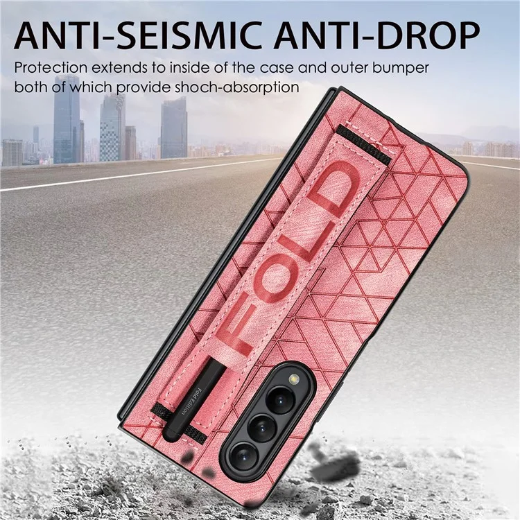 Telescopic Wristband Phone Cover for Samsung Galaxy Z Fold5 5G , PU Leather+PC Phone Case with Pen Slot - Blue