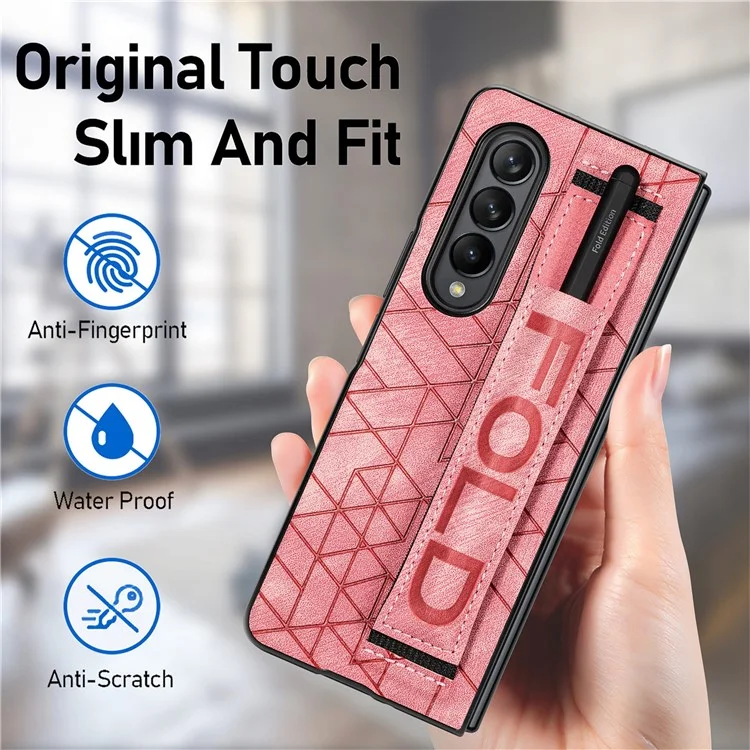Telescopic Wristband Phone Cover for Samsung Galaxy Z Fold5 5G , PU Leather+PC Phone Case with Pen Slot - Blue