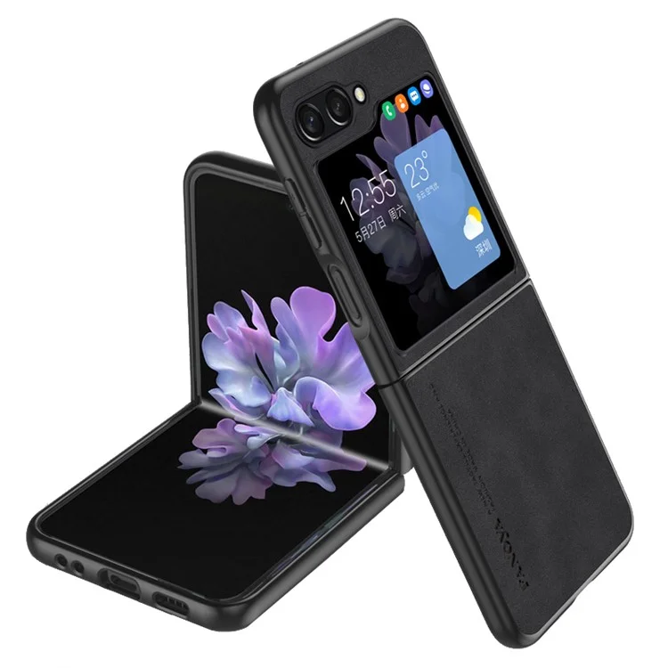 Pour Samsung Galaxy Z Flip5 5G Skin-Touch Feeling Cell Phone Case Anti-Scratch PU Leather+PC Phone Cover - Black