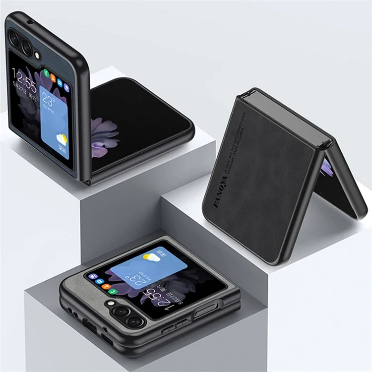 Pour Samsung Galaxy Z Flip5 5G Skin-Touch Feeling Cell Phone Case Anti-Scratch PU Leather+PC Phone Cover - Black