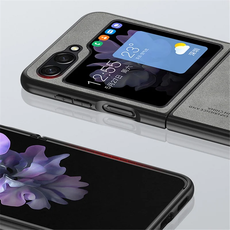 Pour Samsung Galaxy Z Flip5 5G Skin-Touch Feeling Cell Phone Case Anti-Scratch PU Leather+PC Phone Cover - Black