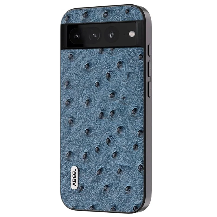 ABEEL Ostrich Texture Back Case for Google Pixel 7 Pro 5G Genuine Cow Leather+PC+TPU Phone Cover - Blue