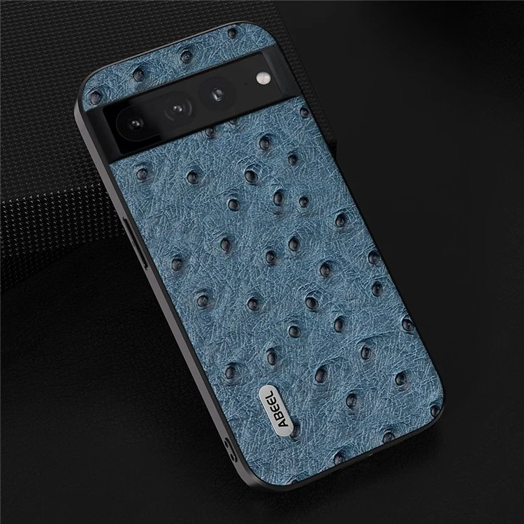 ABEEL Ostrich Texture Back Case for Google Pixel 7 Pro 5G Genuine Cow Leather+PC+TPU Phone Cover - Blue