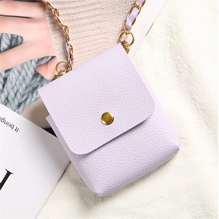 For Samsung Galaxy Z Flip3 5G / Z Flip4 5G / Z Flip5 5G Crossbody Phone Bag Leather Phone Cover with Chain Shoulder Strap - Light Purple