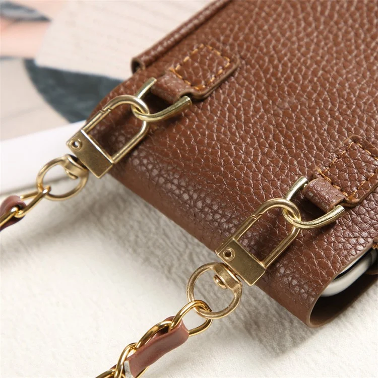 For Samsung Galaxy Z Flip3 5G / Z Flip4 5G / Z Flip5 5G Crossbody Phone Bag Leather Phone Cover with Chain Shoulder Strap - Light Purple