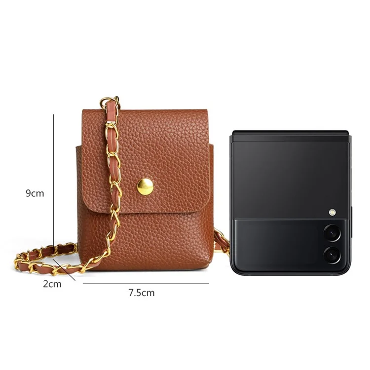 For Samsung Galaxy Z Flip3 5G / Z Flip4 5G / Z Flip5 5G Crossbody Phone Bag Leather Phone Cover with Chain Shoulder Strap - Light Purple
