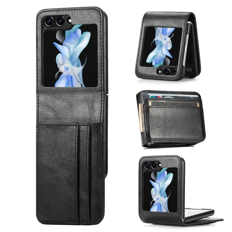 For Samsung Galaxy Z Flip5 5G Wallet Design Phone Case PU Leather+PC Cell Phone Cover - Black