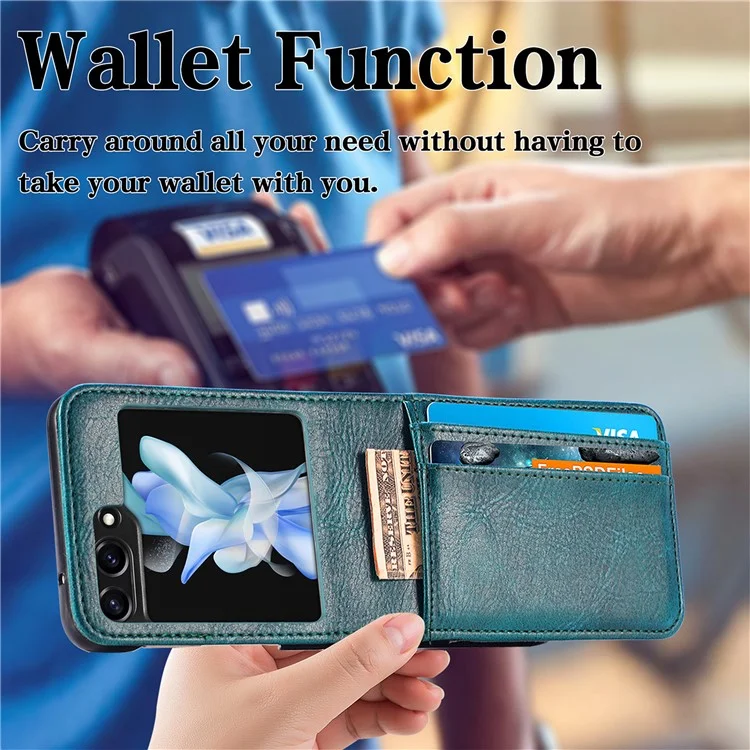 For Samsung Galaxy Z Flip5 5G Wallet Design Phone Case PU Leather+PC Cell Phone Cover - Black