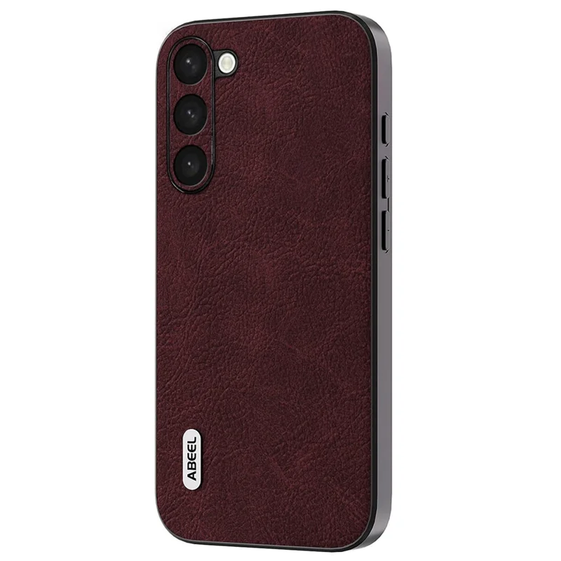 ABEEL Back Protector for Samsung Galaxy S23+ PU Leather+PC+TPU Litchi Texture Phone Case - Purplish Red