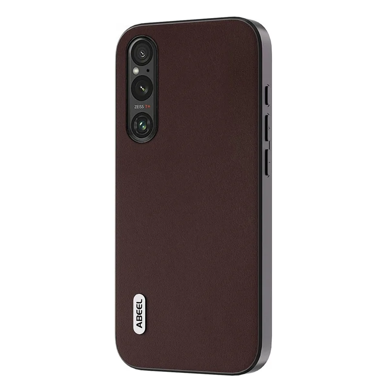 ABEEL For Sony Xperia 1 V Nappa Texture Genuine Cow Leather Coated Case PC+TPU Phone Cover - Coffee